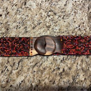 Beaded Multicolor Stretchy Belt with Wooden Buckle
